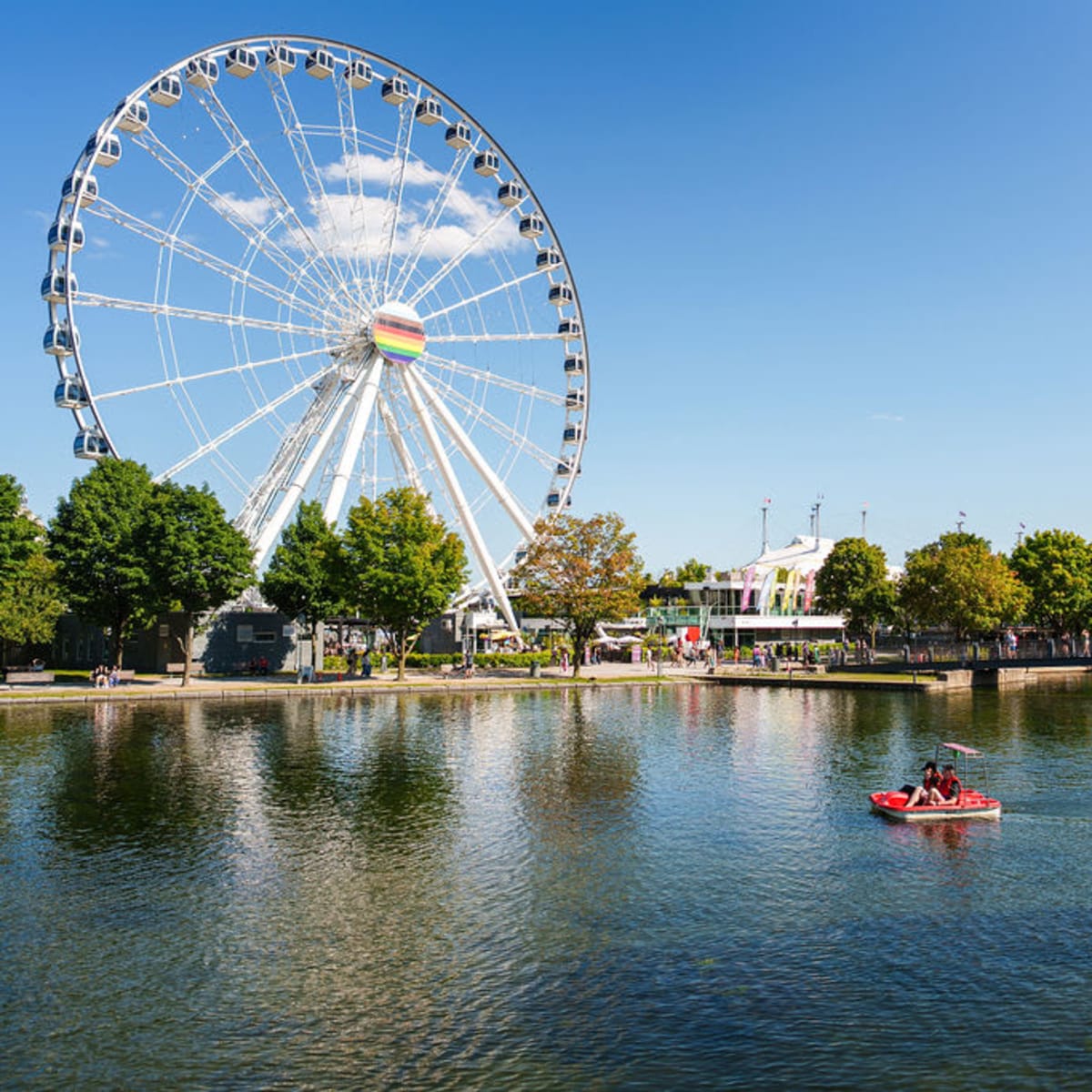Pedal boat and Ferris wheel. 