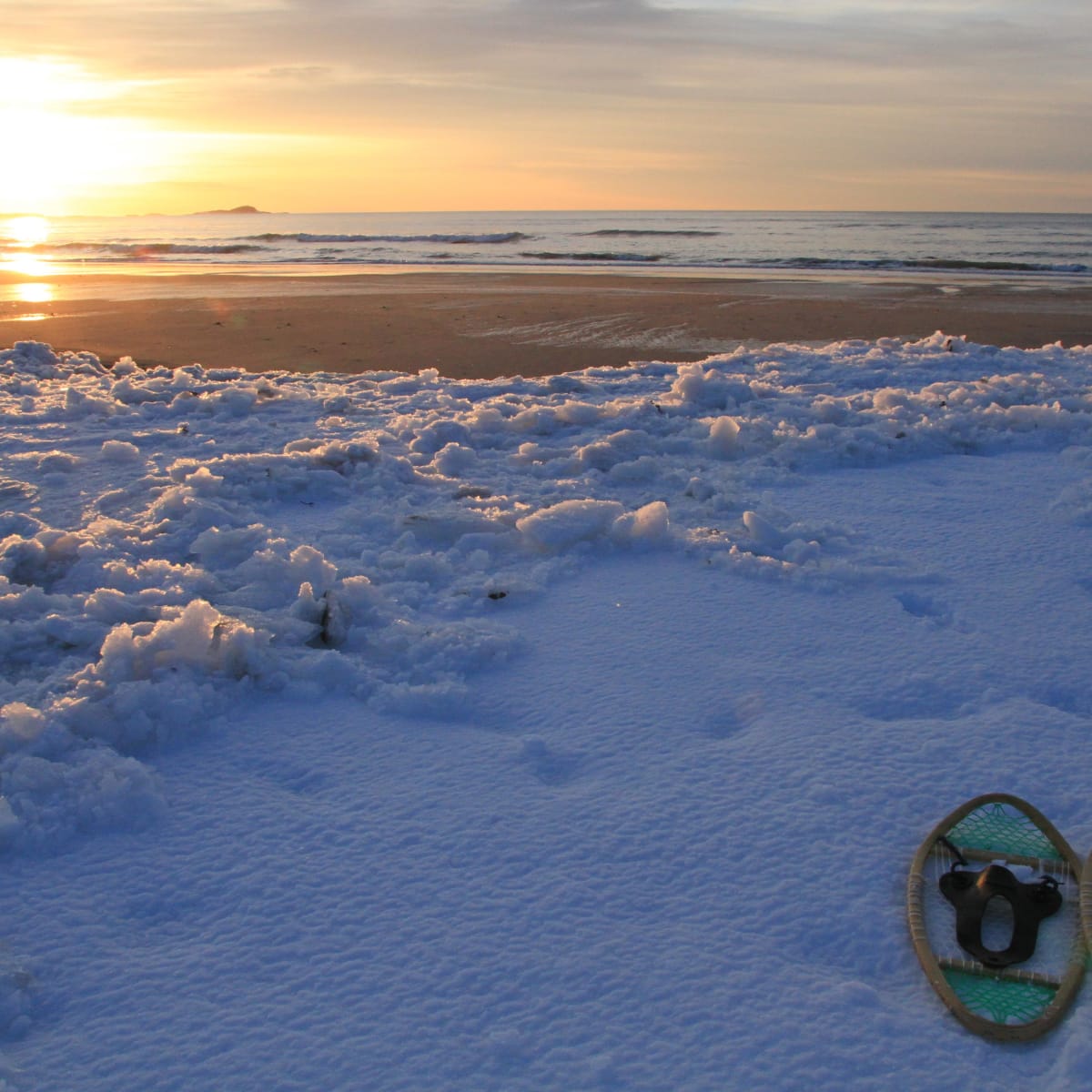 Snowshoeing and the beach in winter.