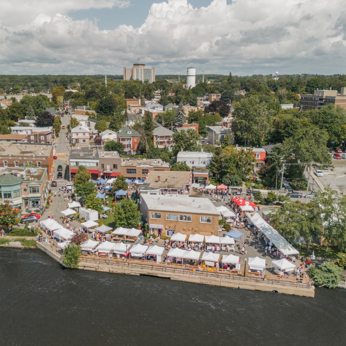 Vue aérienne avec bord de l'eau de la ville de Sainte-Anne-de-Bellevue.