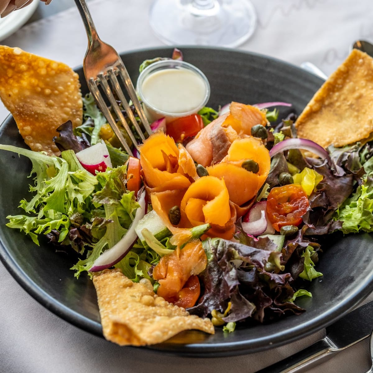 Smoked salmon salad at Gaspésiana restaurant.