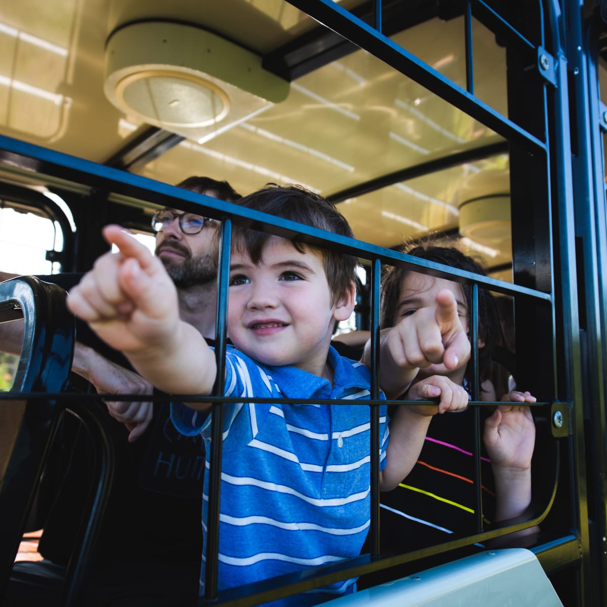 Kids on a train.
