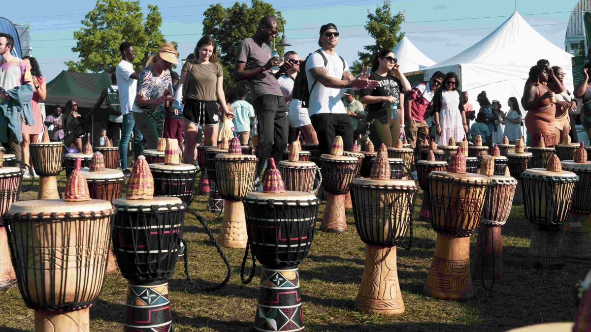 Participants at a percussion workshop.