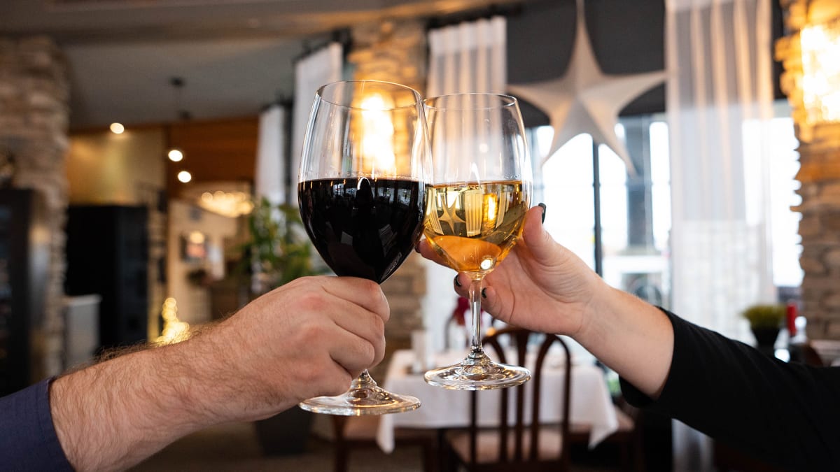 Glasses of red and white wine