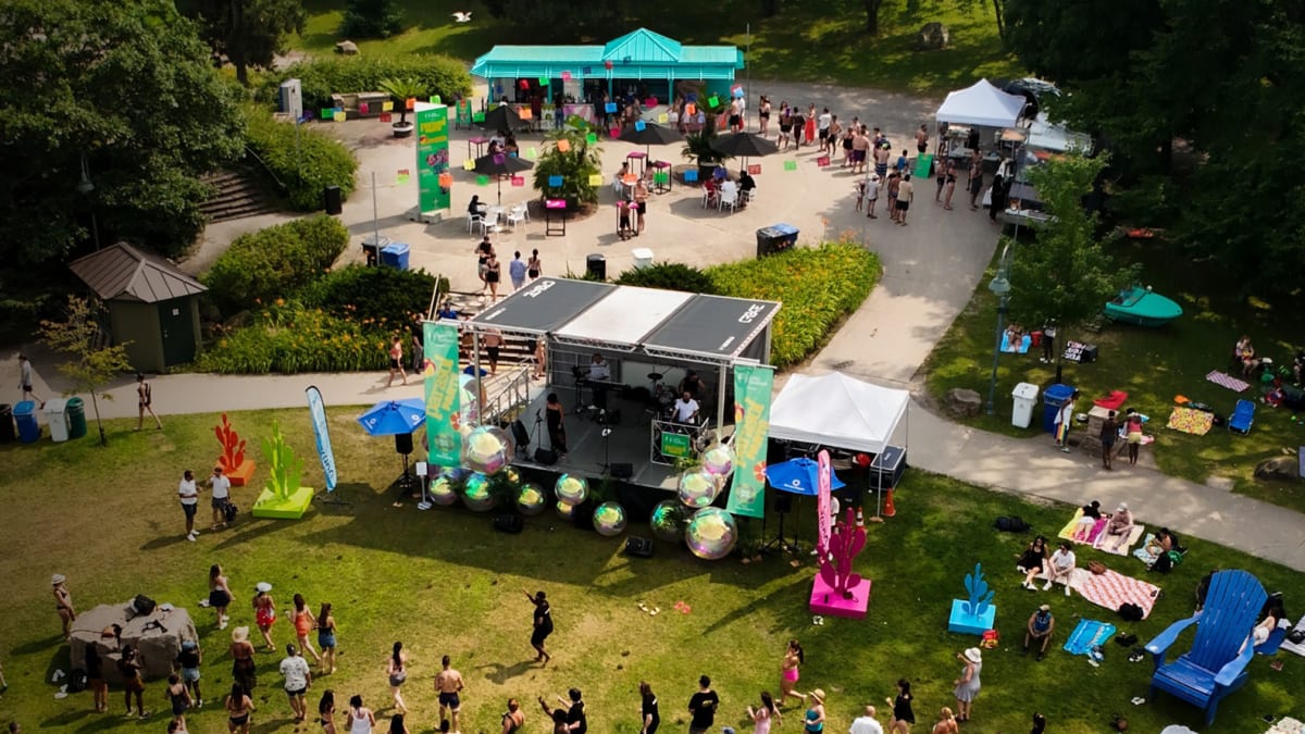 Aerial view of the site where the Parasol Parté is held