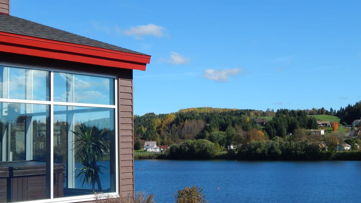 View of the Matapedia river and valley in early autumn.