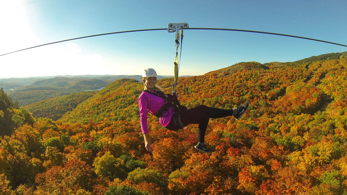 Woman on a zipline at Mont-Tremblant.