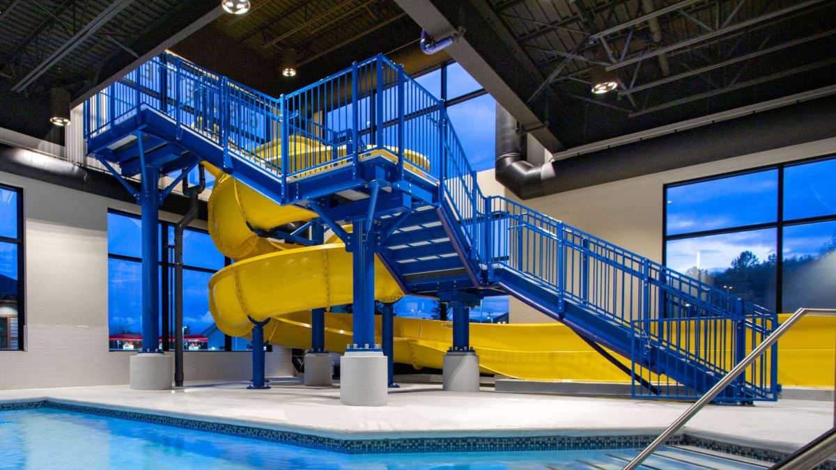 Indoor pool with waterslide at Microtel.