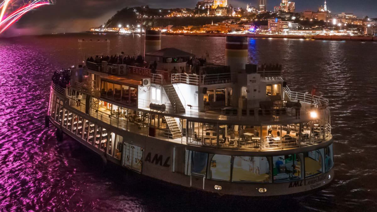 Fireworks in the sky in Québec City and AML cruise ship