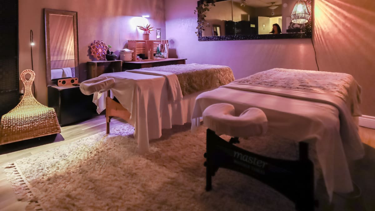 Room set up for a couple's massage at the hotel.