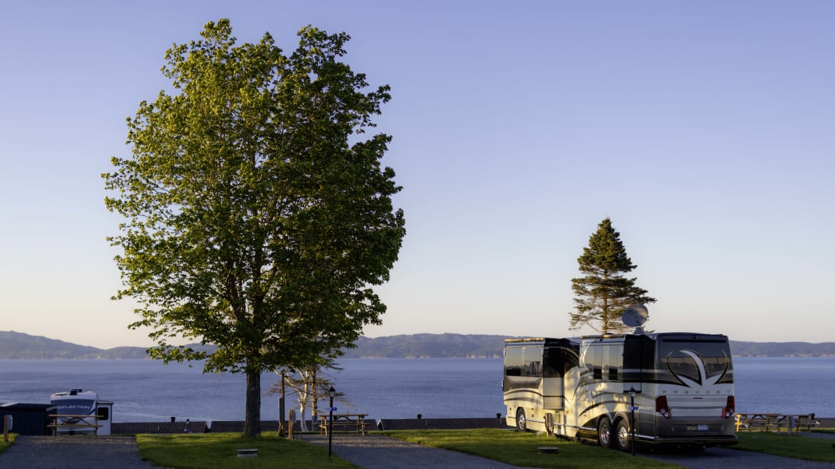 RV set up next to the sea