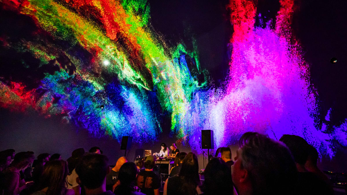 Splash of  rainbow colours during a tech music show