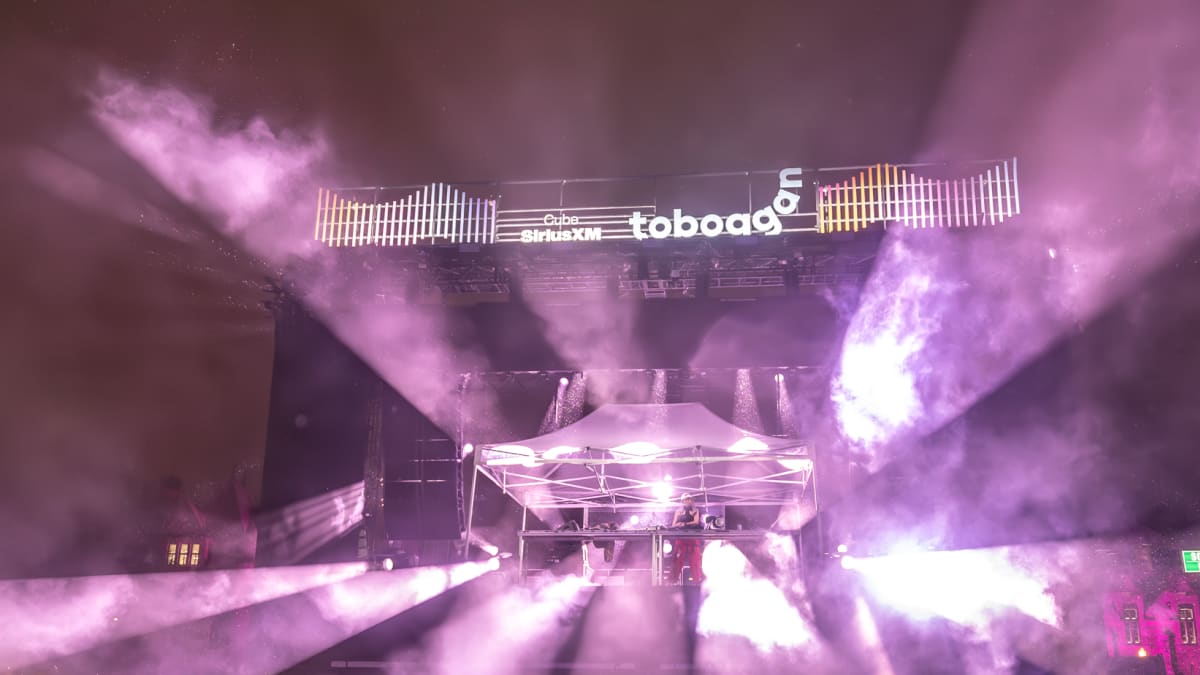 A view of the crowd and stage during the Toboggan event.