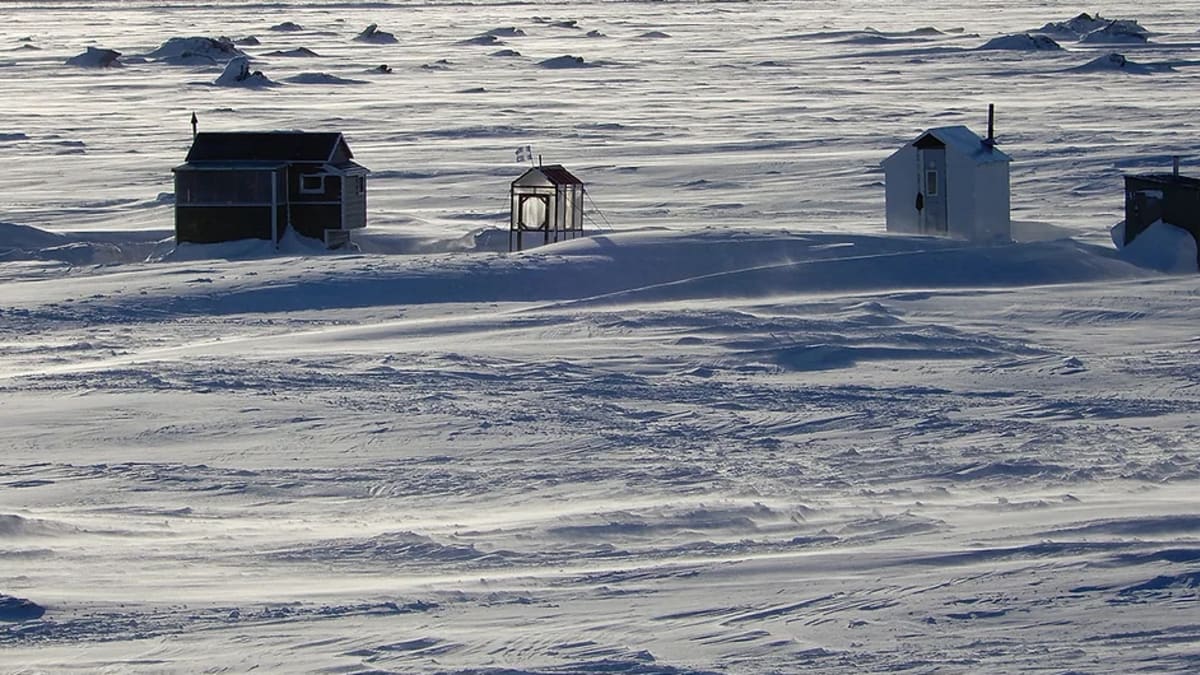 Ice fishing cabins,