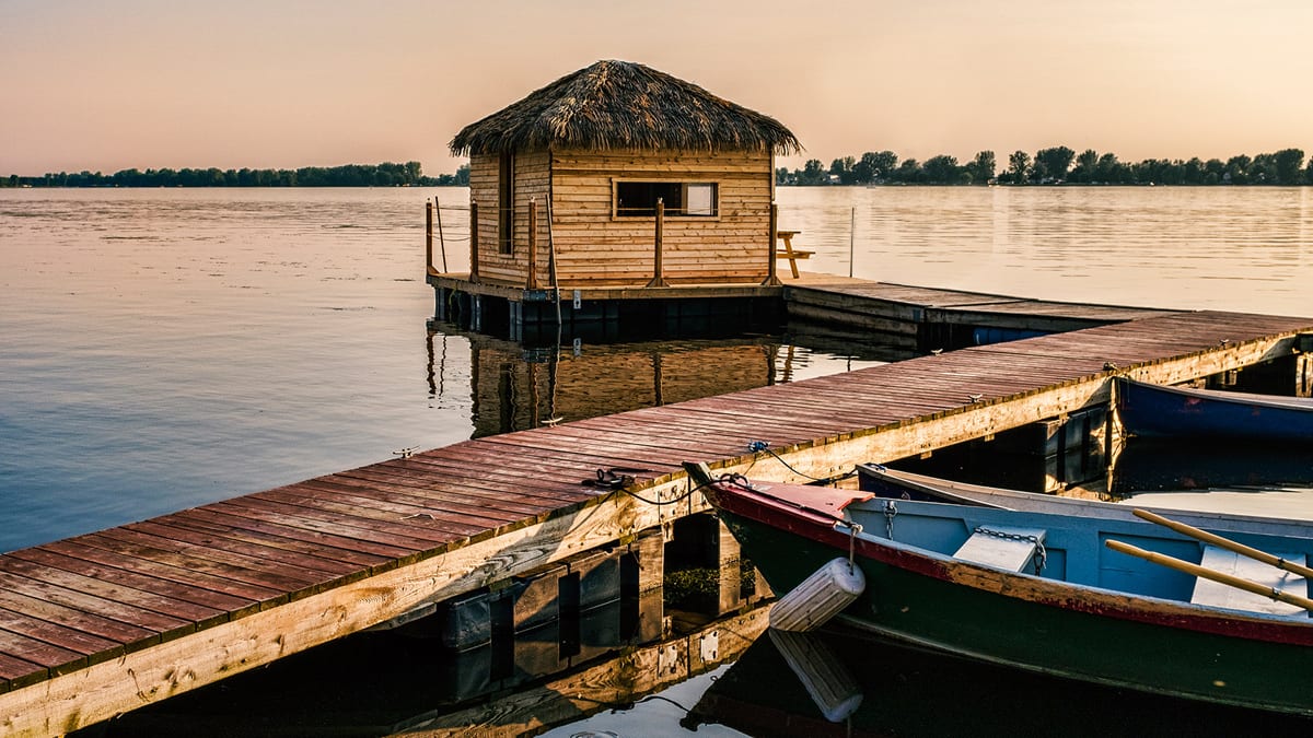 Hut on the water at Domaine Pourki.