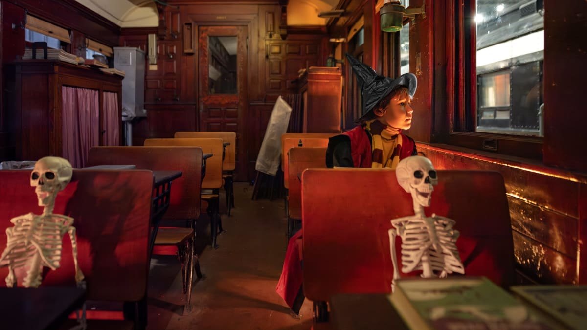 Activité d'Halloween à bord d'un train fantôme chez Exporail.