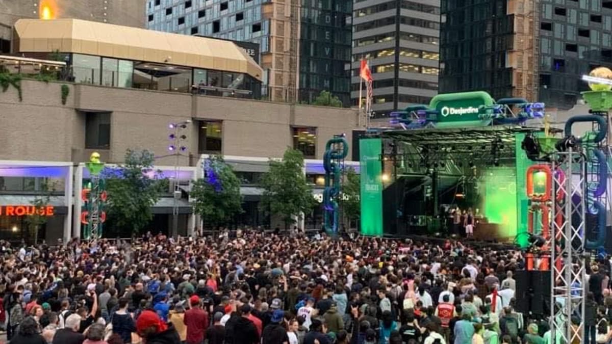 A crowd at the Quartier des Spectacles during the Montreal International Jazz Festival.
