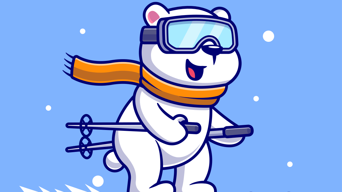 Illustration of a polar bear on cross-country skis.