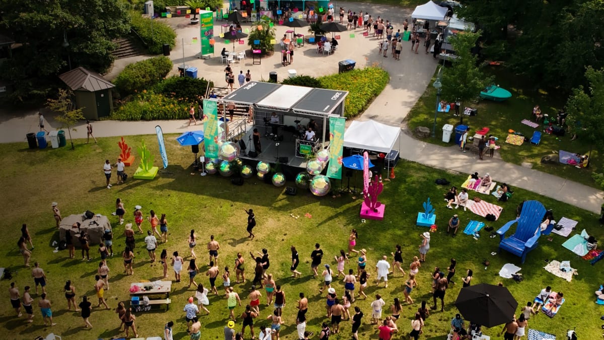 Aerial view of the site where the Parasol Parté is held