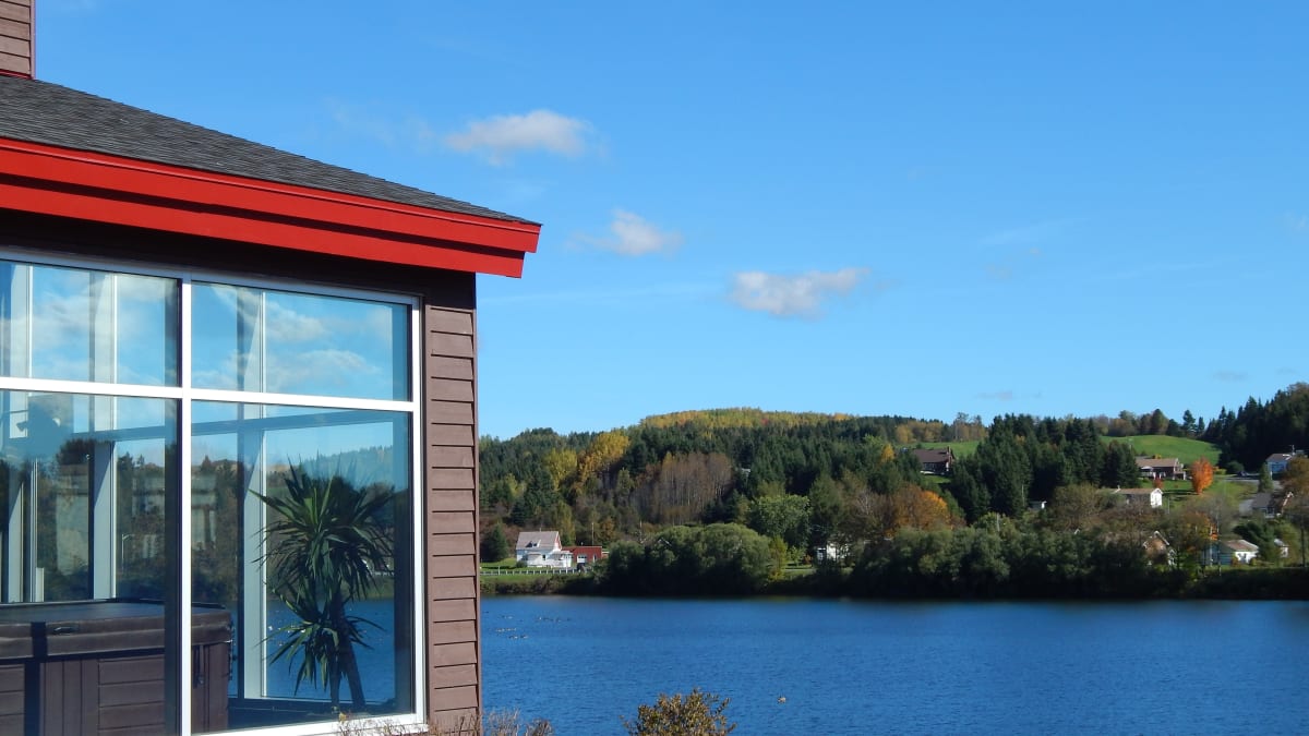 View of the Matapedia river and valley in early autumn.