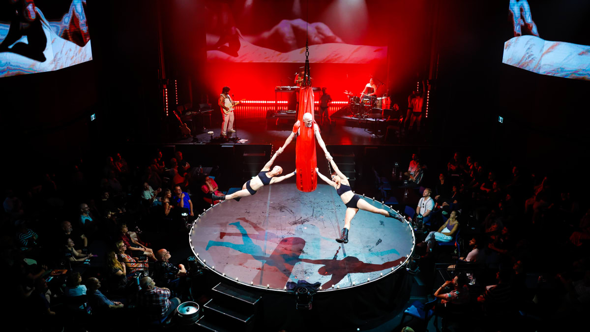 Acrobats on stage during the BARBU circus show.