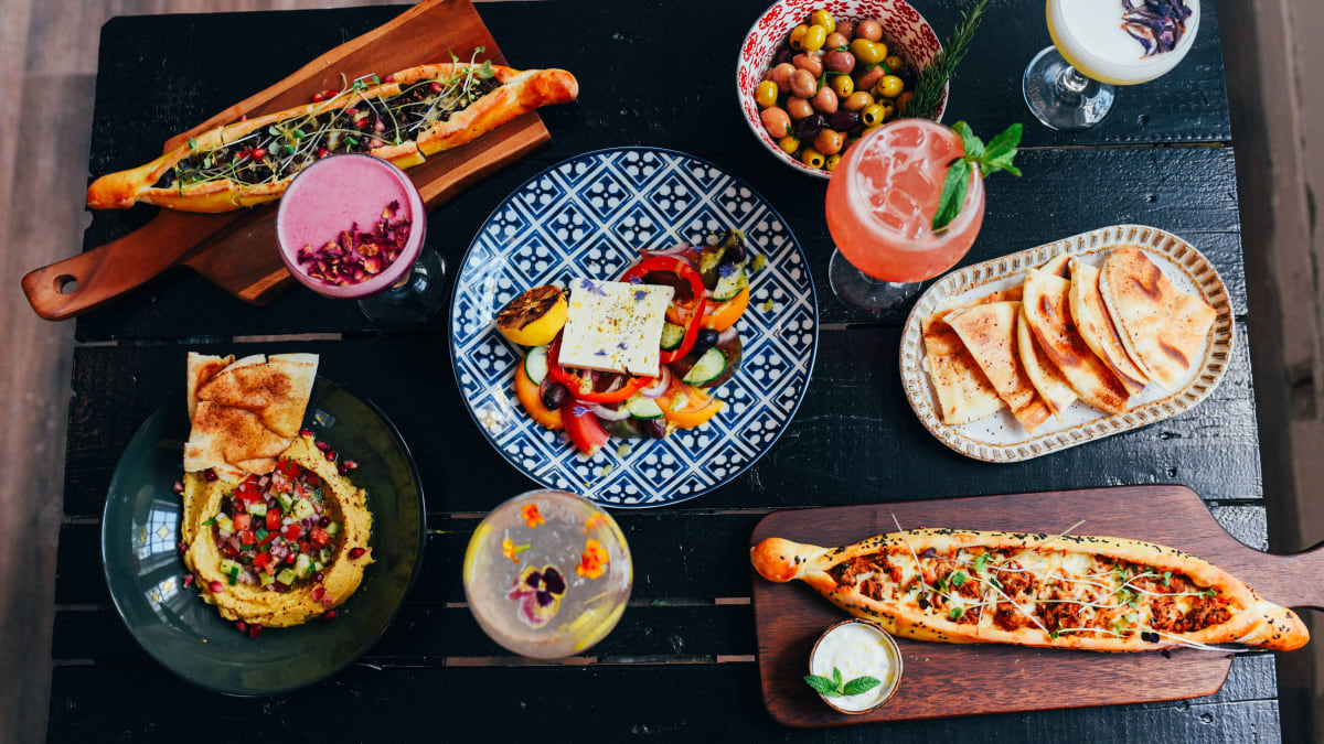 Spread of appetizing mezze on a table.
