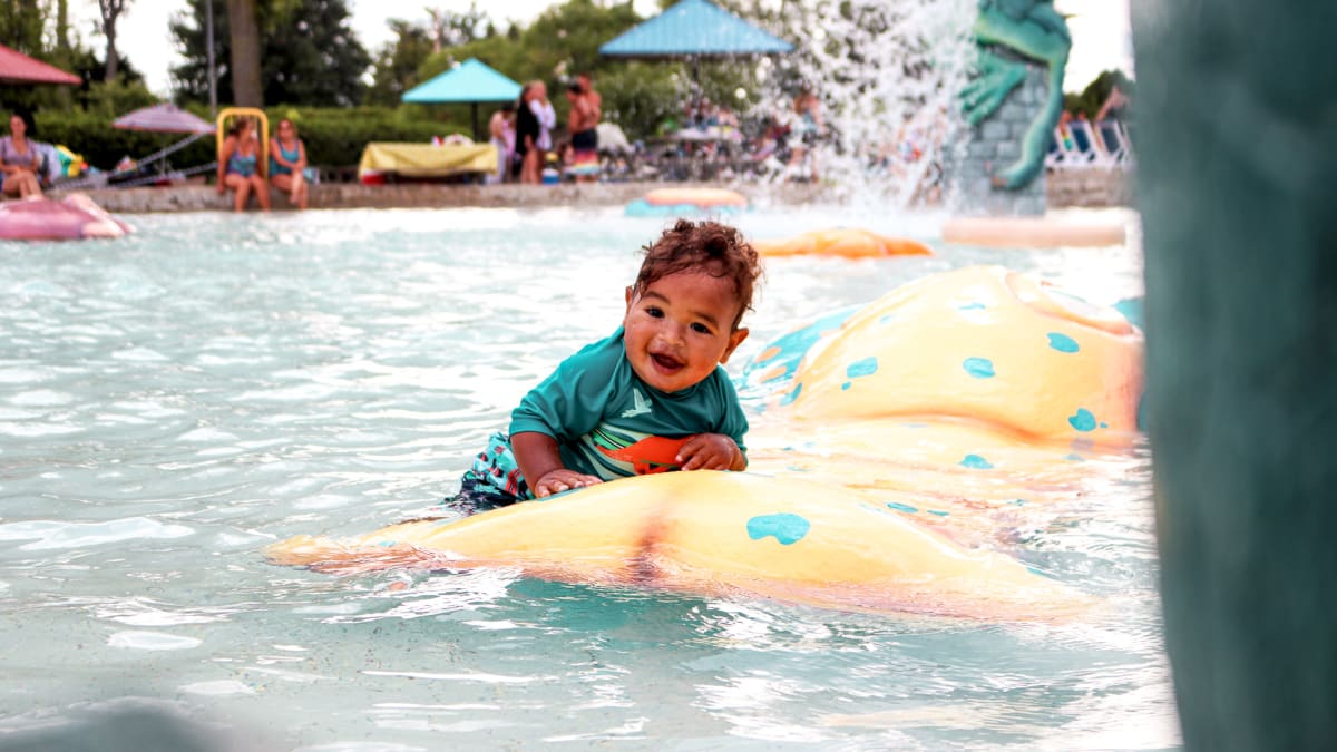 Boy in a pool at Super Aqua Club.