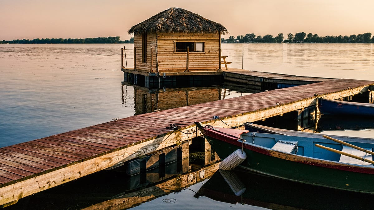 Hut on the water at Domaine Pourki.