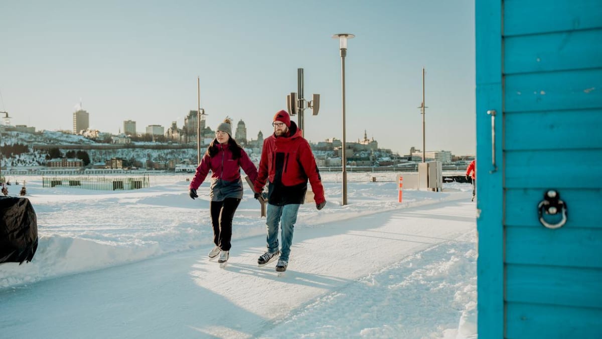 Couple skating on an ice trail