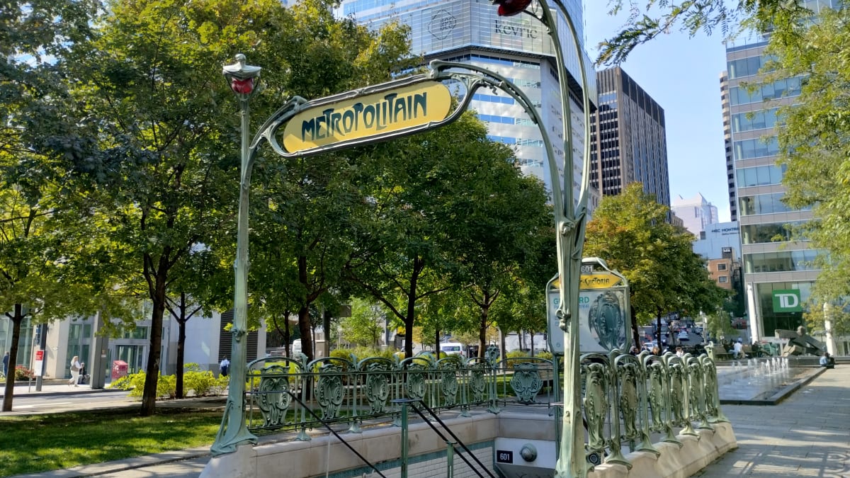 Paris-inspired entrance of the Square-Victoria metro in Montreal.