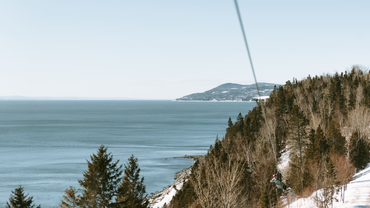 Via ferrata with a view of the St. Lawrence River.