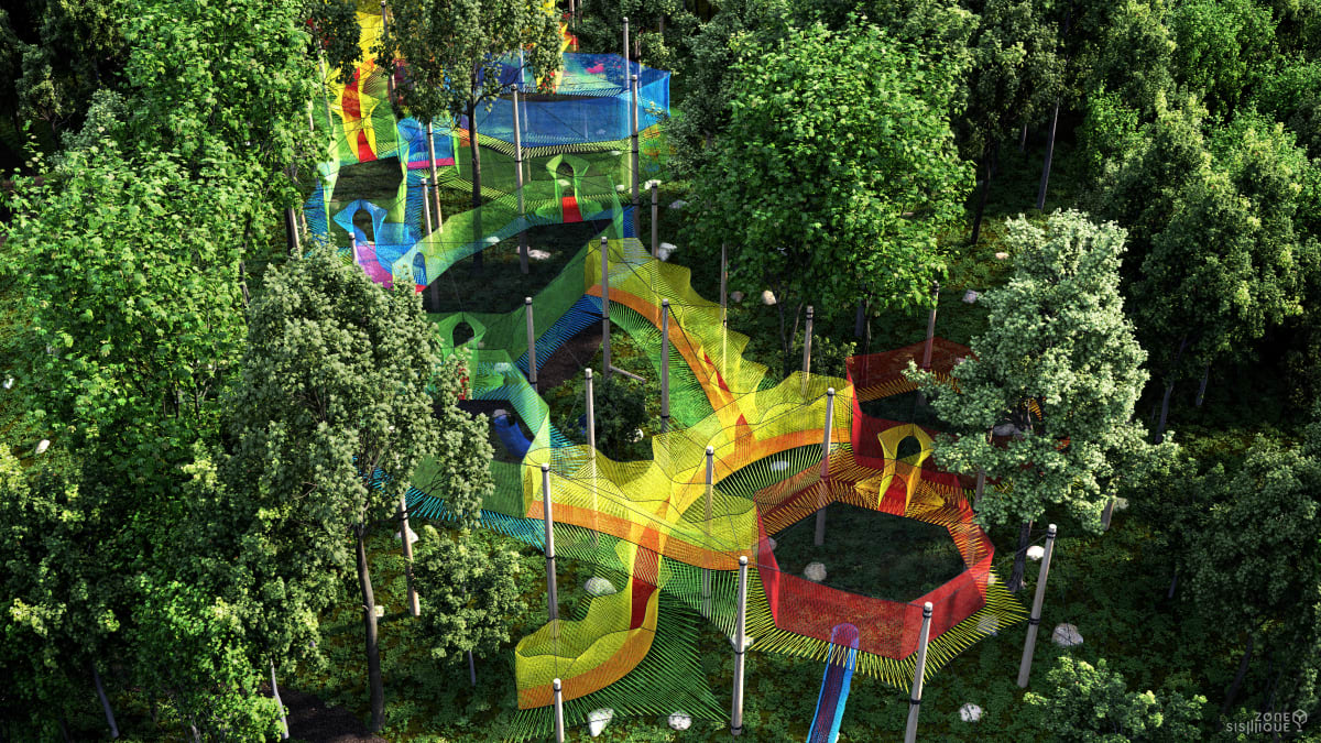 Upla trampoline structures at Arbraska Laflèche.