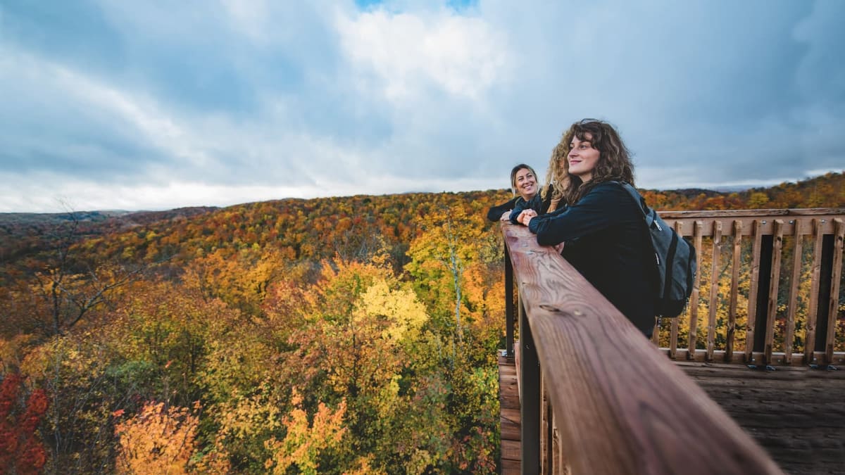 Groupe d'ami·es en randonnée au Parc des Montagnes Noires de Ripon.