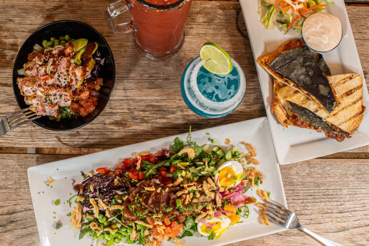 Colourful dishes on a table