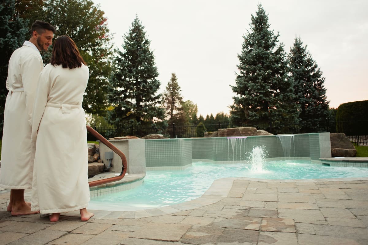 Couple in bathrobe  at Espace Aqua-Détente.