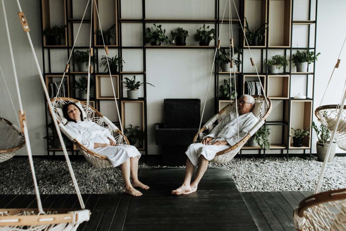 Couple relaxing in a rest area