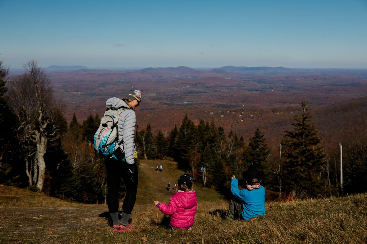Mother and two kids at Mont SUTTON in the fall.