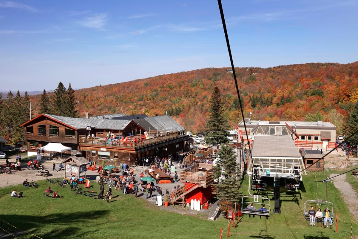 Aerial view of the foot of Mont SUTTON in autumn