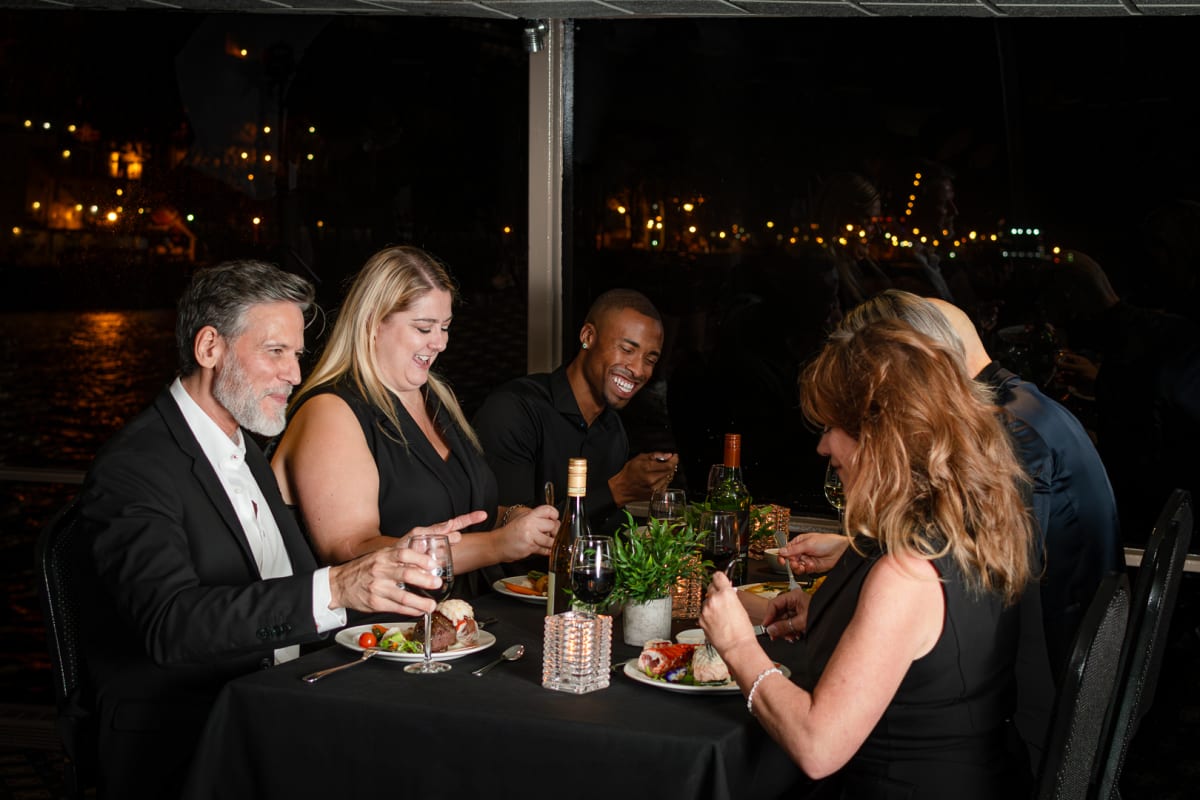 Group of friends at a dinner-cruise.