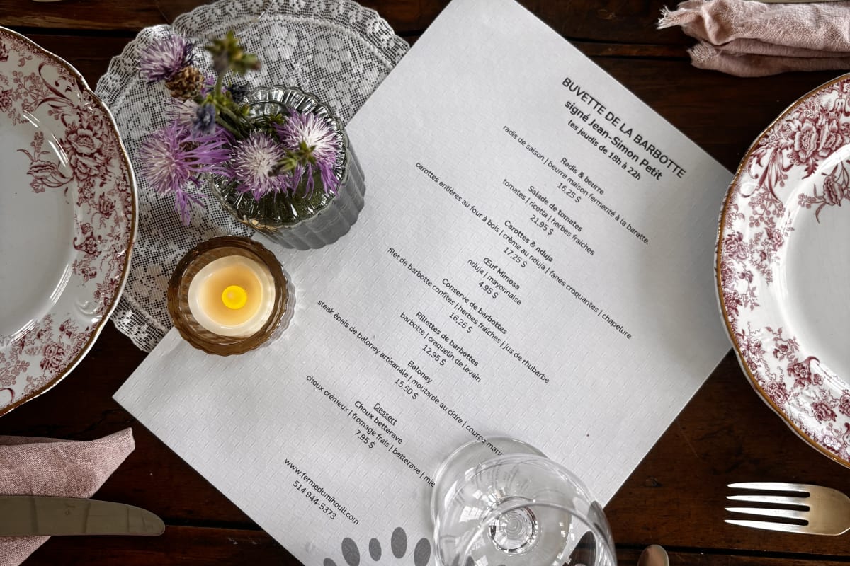Menu at the farm-to-table experience at Ferme du Mihouli.