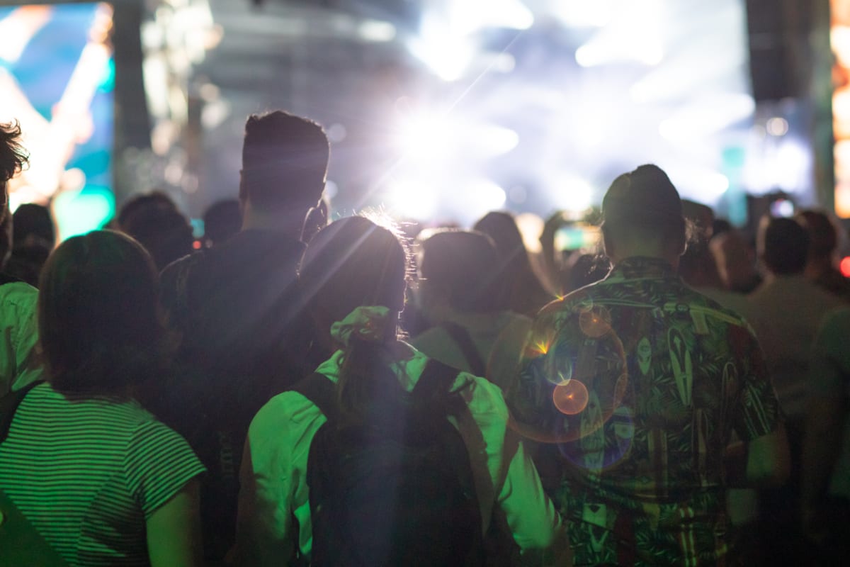 Crowd in front of a stage at night