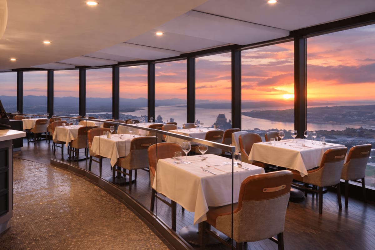 Sunset at the panoramic restaurant. 