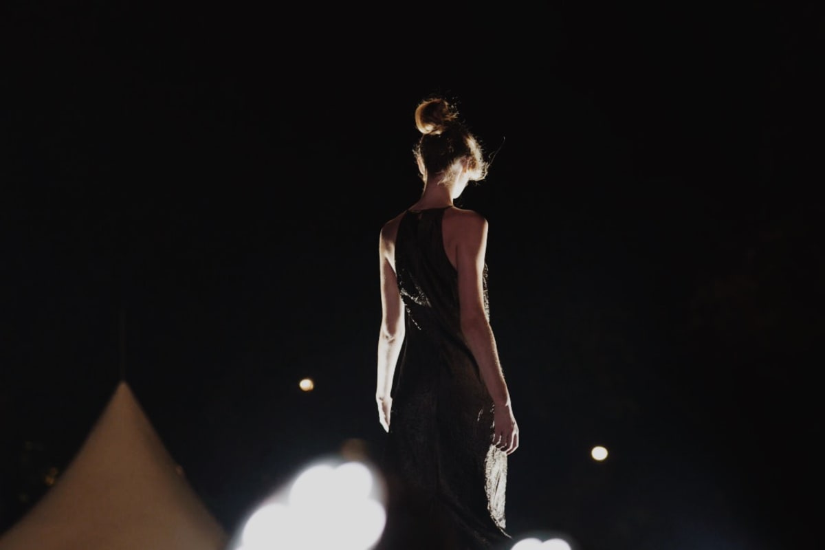 Model at a fashion show at ItalfestMTL.