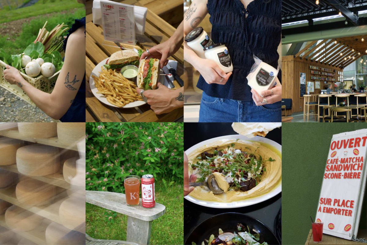 Produits du terroir trouvés dans des fromageries, marchés et restaurants des Cantons-de-l'Est.