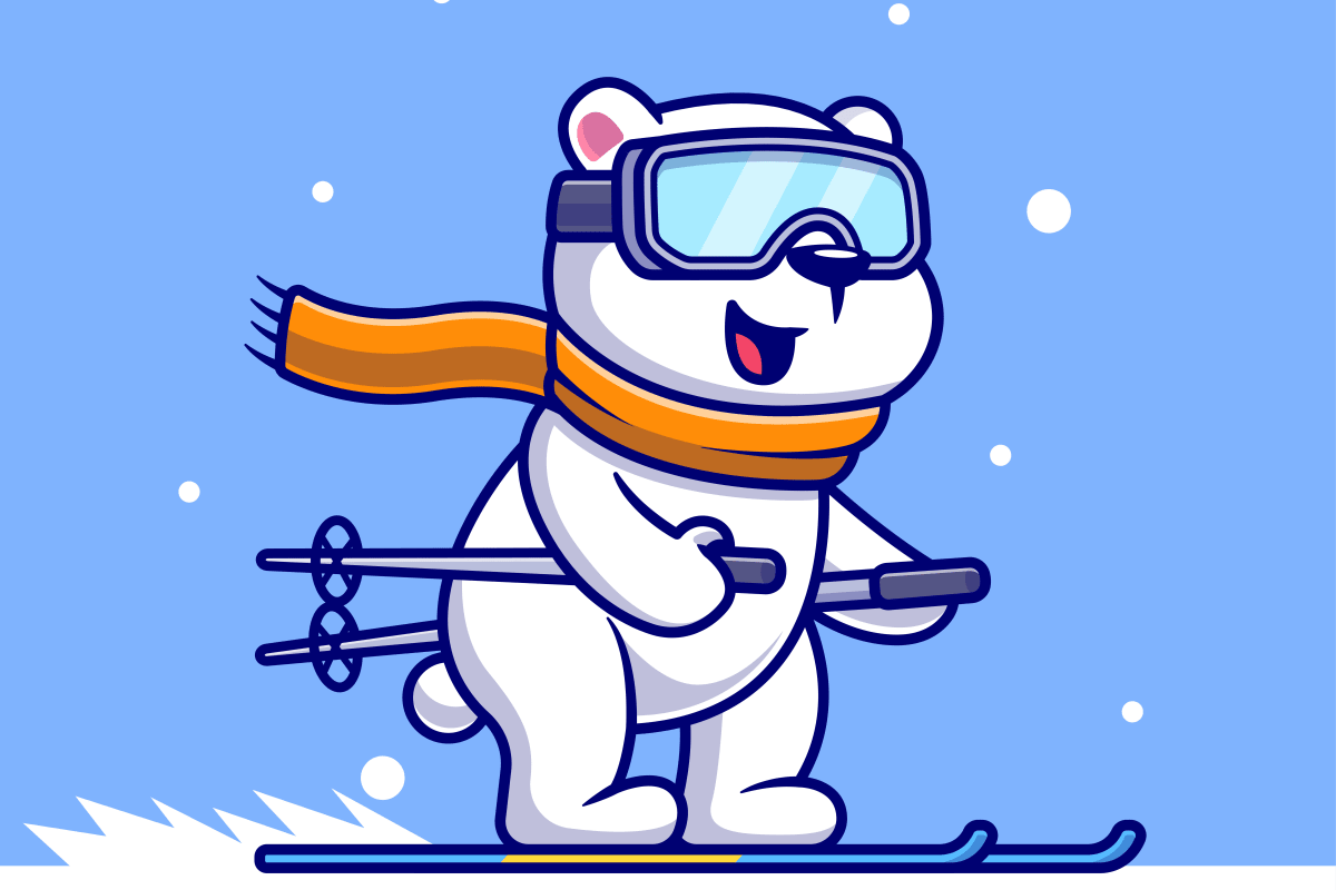 Illustration of a polar bear on skis.