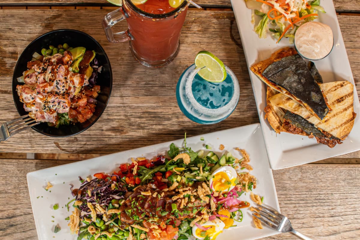 Colourful dishes on a table