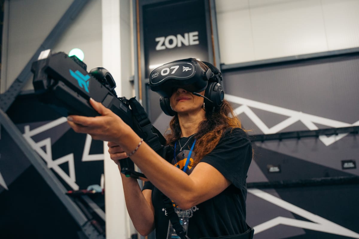 Woman during the Zero Latency virtual reality experience