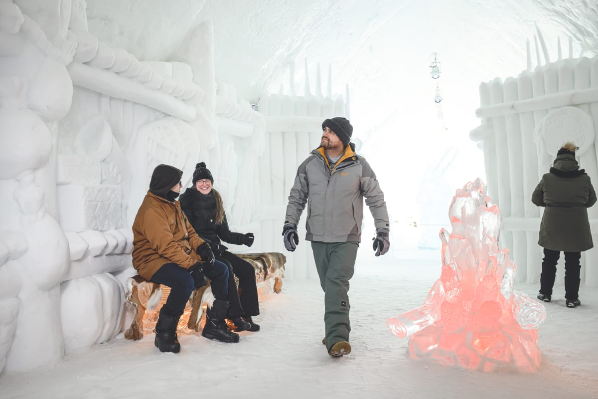 Sculptures inside the Ice Hotel