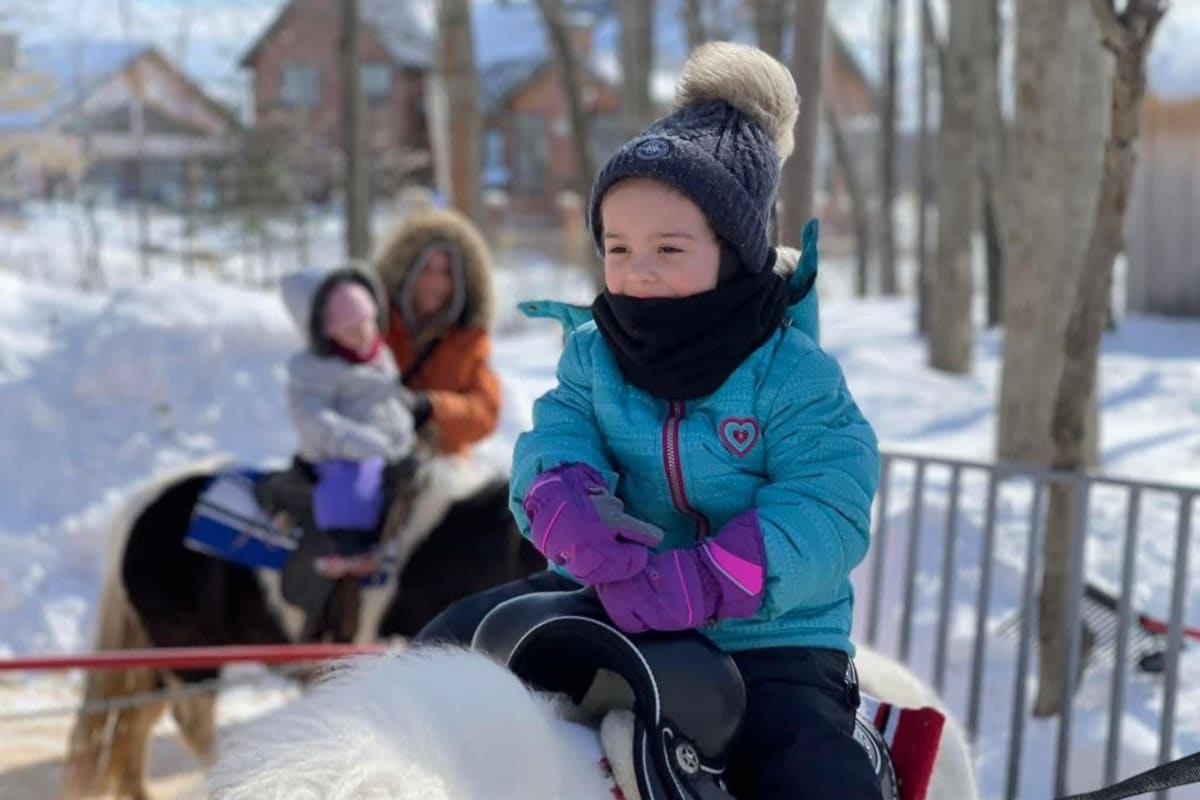 Girl riding a pony on a carousel. 