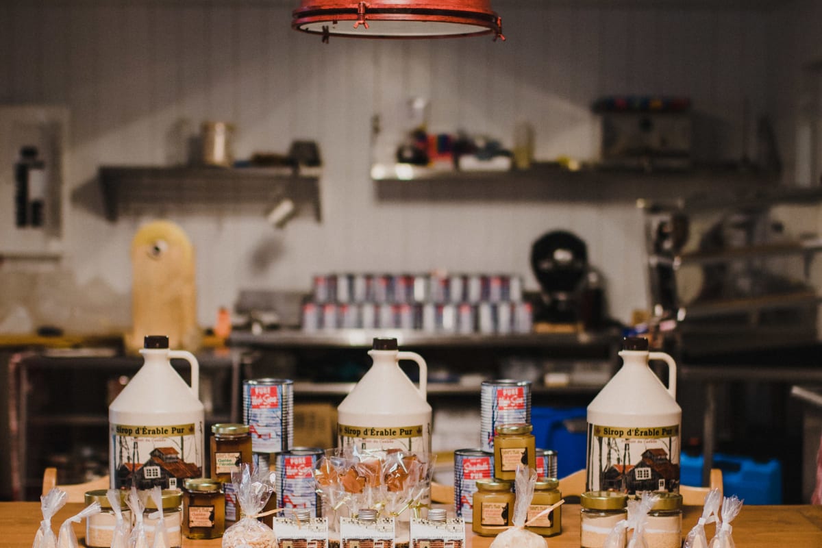 Maple products in a sugar shack.