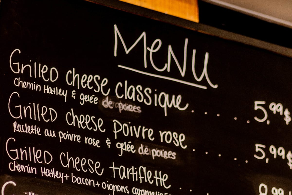 Menu at Fromagerie La Station à Coaticook.